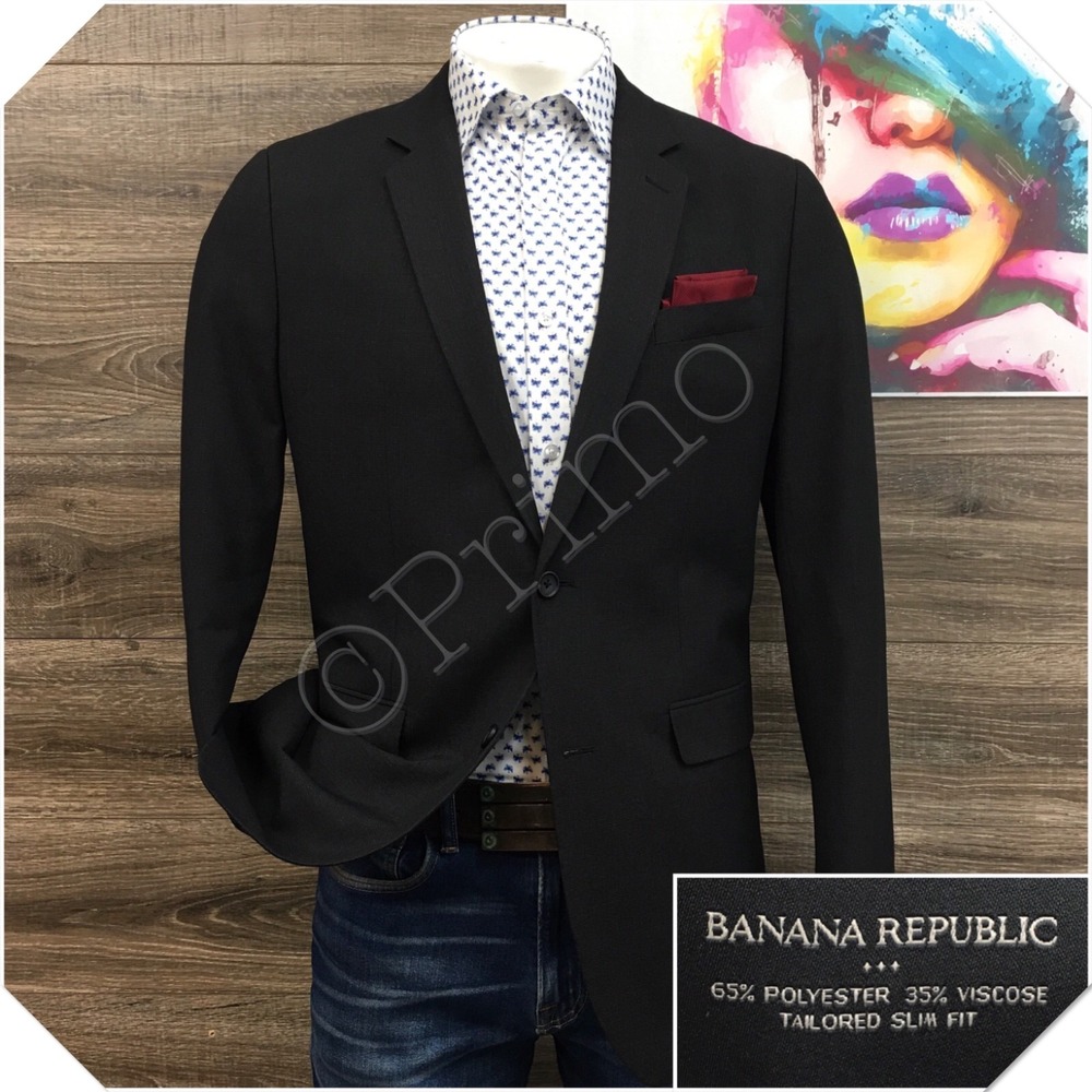 BANANA REPUBLIC Mens Blazer Sport Coat Casual Jacket Size 44L Slim Fit Gray Suit
